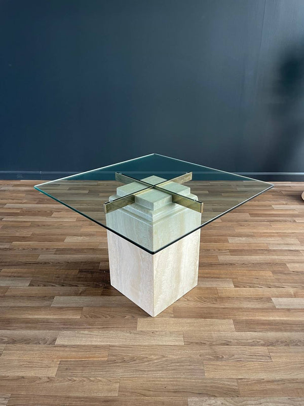 Mid-Century Modern Travertine Stone & Brass Side Table, c.1970’s