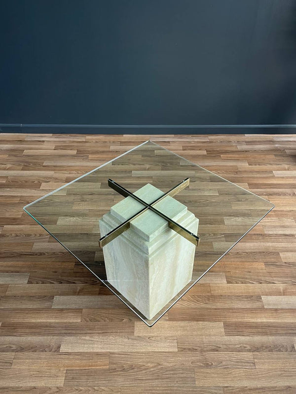 Mid-Century Modern Travertine Stone & Brass Side Table, c.1970’s