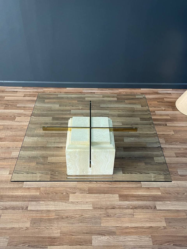 Mid-Century Modern Travertine Stone & Brass Coffee Table, c.1970’s