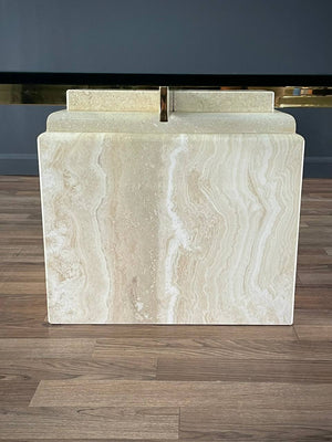 Mid-Century Modern Travertine Stone & Brass Coffee Table, c.1970’s