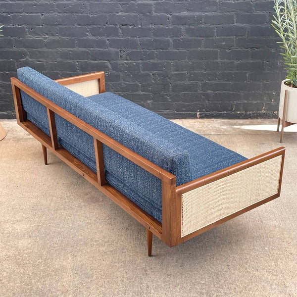 Vintage Mid-Century Modern Walnut & Cane Sofa with New Tweed Upholstery, c.1960’s