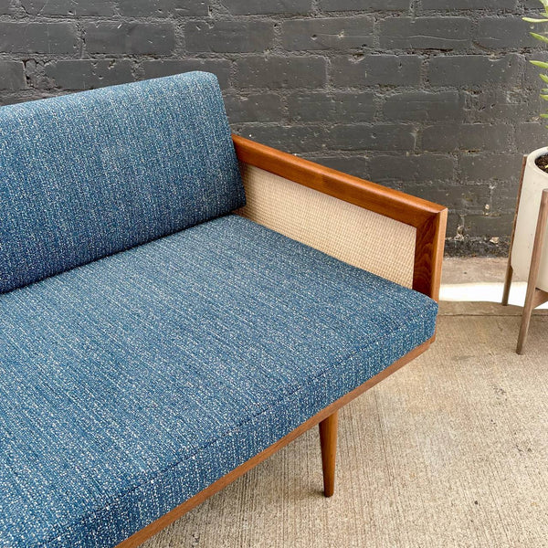 Vintage Mid-Century Modern Walnut & Cane Sofa with New Tweed Upholstery, c.1960’s