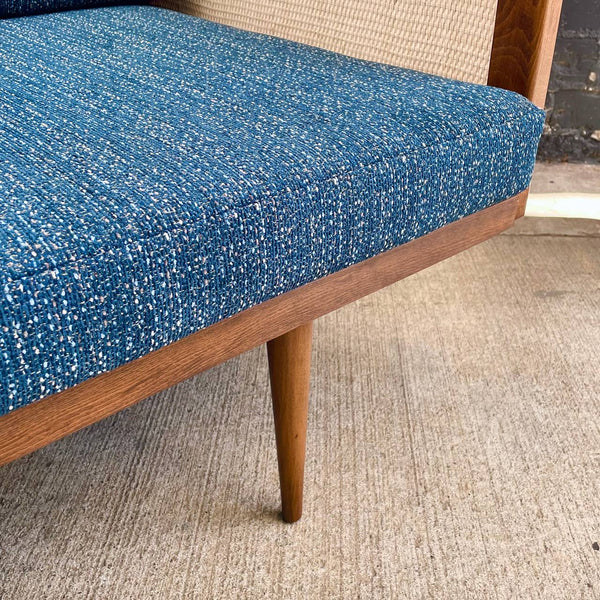 Vintage Mid-Century Modern Walnut & Cane Sofa with New Tweed Upholstery, c.1960’s