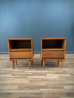Pair of Mid-Century Modern Walnut Night Stands with Bookcase, c.1960’s
