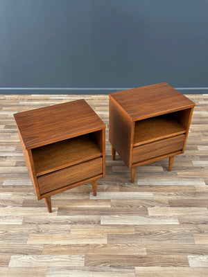 Pair of Mid-Century Modern Walnut Night Stands with Bookcase, c.1960’s
