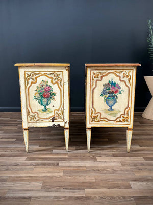 Pair of Italian Neoclassical Style Hand Painted Night Stands Cabinets, c.1950’s