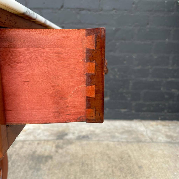 Pair of Vintage Victorian Style Mahogany End Tables with Carrara Marble Tops, c.1960’s