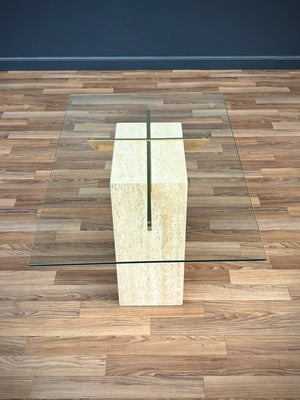 Mid-Century Modern Travertine Stone & Brass Side Table by Artedi, c.1970’s