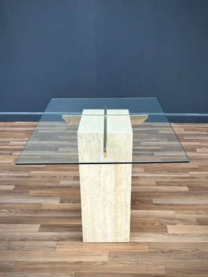 Mid-Century Modern Travertine Stone & Brass Side Table by Artedi, c.1970’s