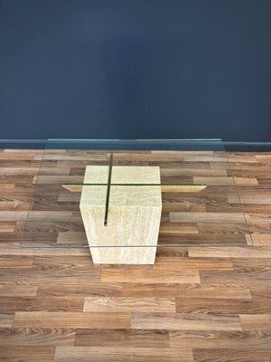 Mid-Century Modern Travertine Stone & Brass Side Table by Artedi, c.1970’s