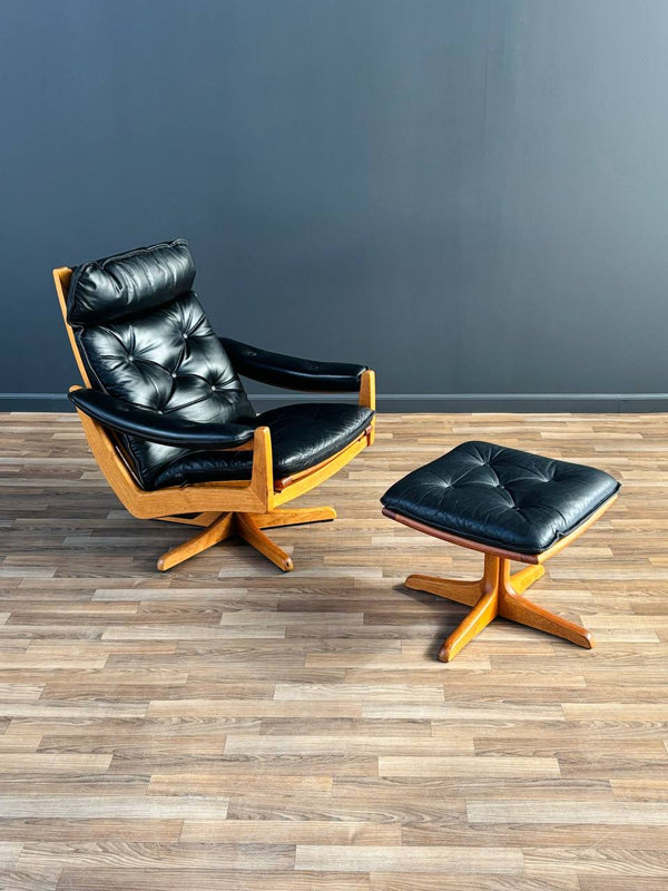 Mid-Century Danish Modern Leather Reclining Lounge Chair with Stool by Lied Mobler, c.1960’s