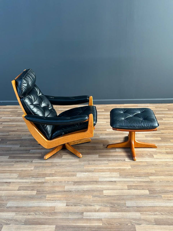 Mid-Century Danish Modern Leather Reclining Lounge Chair with Stool by Lied Mobler, c.1960’s