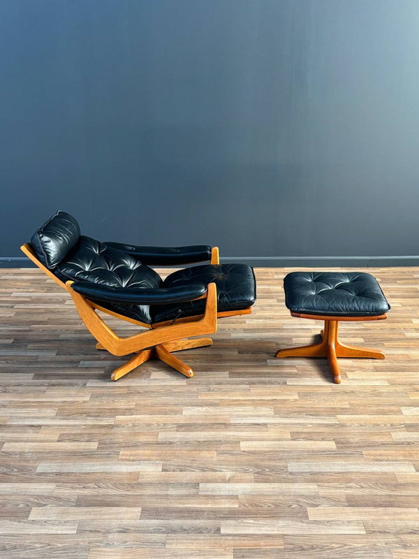 Mid-Century Danish Modern Leather Reclining Lounge Chair with Stool by Lied Mobler, c.1960’s
