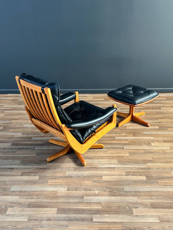 Mid-Century Danish Modern Leather Reclining Lounge Chair with Stool by Lied Mobler, c.1960’s