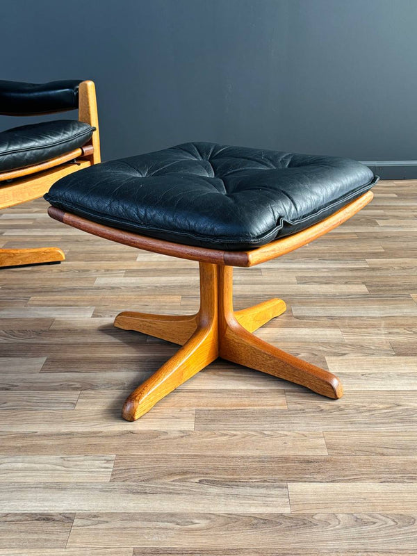 Mid-Century Danish Modern Leather Reclining Lounge Chair with Stool by Lied Mobler, c.1960’s