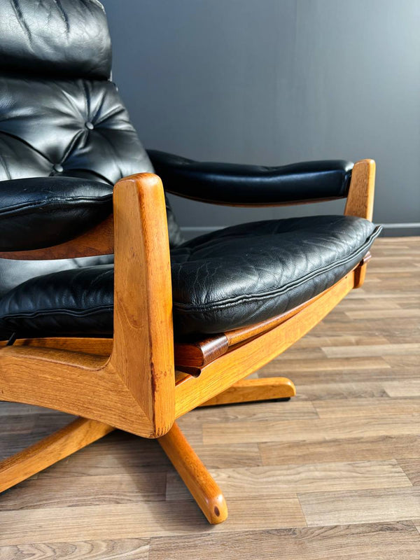 Mid-Century Danish Modern Leather Reclining Lounge Chair with Stool by Lied Mobler, c.1960’s