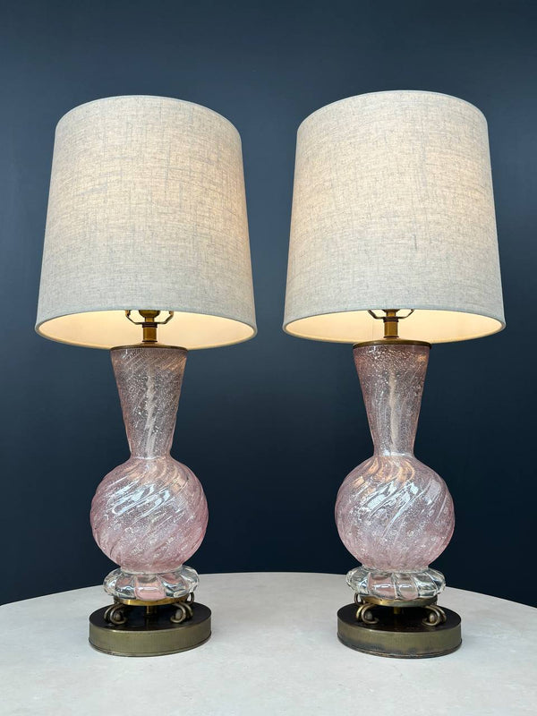 Pair of Mid-Century Modern Pink Murano Table Lamps by Barovier & Toso, c.1960’s