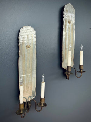 Pair of 1920’s Art Deco Mirrored Bronze Sconces