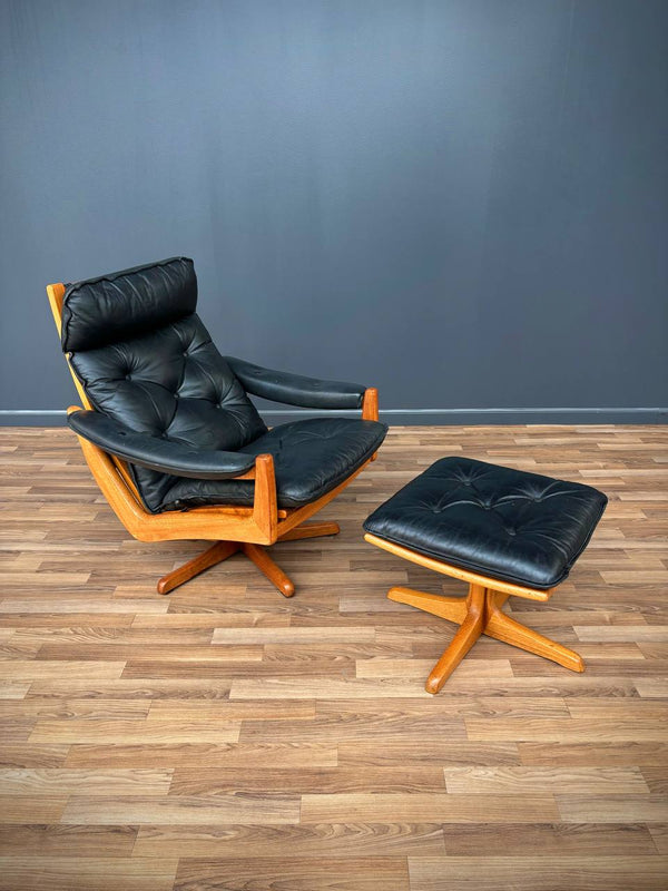 Mid-Century Danish Modern Leather Reclining Lounge Chair with Stool by Lied Mobler, c.1960’s