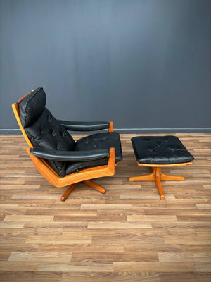Mid-Century Danish Modern Leather Reclining Lounge Chair with Stool by Lied Mobler, c.1960’s