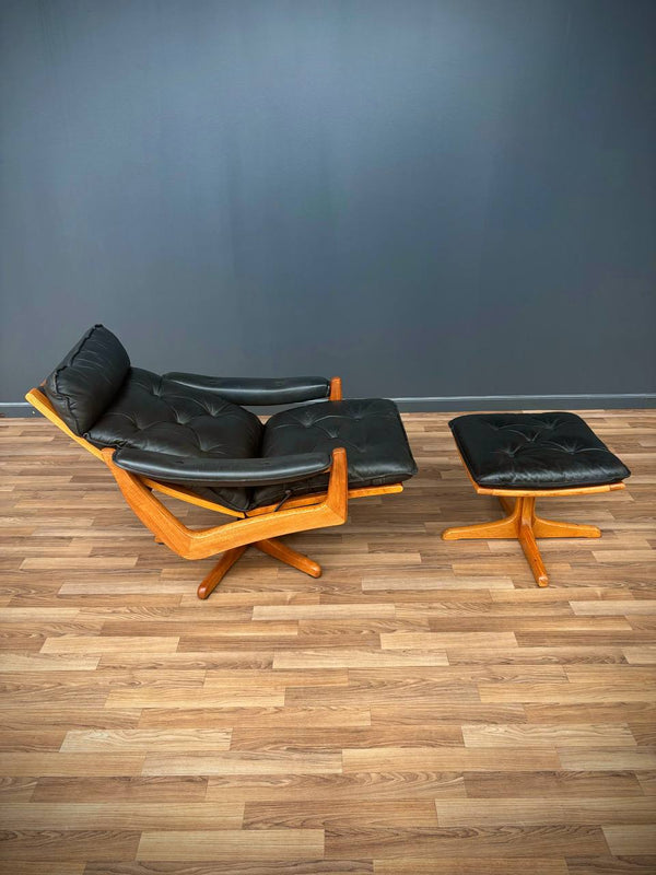 Mid-Century Danish Modern Leather Reclining Lounge Chair with Stool by Lied Mobler, c.1960’s