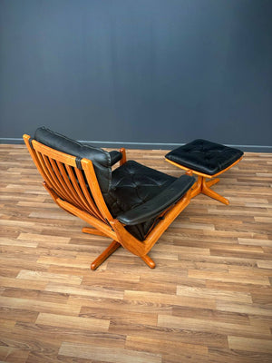 Mid-Century Danish Modern Leather Reclining Lounge Chair with Stool by Lied Mobler, c.1960’s