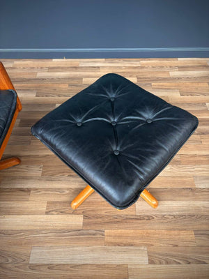 Mid-Century Danish Modern Leather Reclining Lounge Chair with Stool by Lied Mobler, c.1960’s