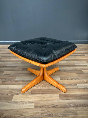 Mid-Century Danish Modern Leather Reclining Lounge Chair with Stool by Lied Mobler, c.1960’s
