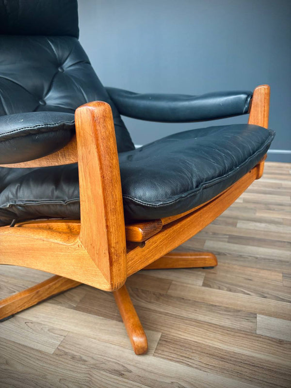 Mid-Century Danish Modern Leather Reclining Lounge Chair with Stool by Lied Mobler, c.1960’s