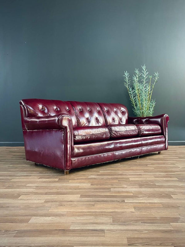 Vintage Post Modern Burgundy Leather Tufted Sofa, c.1980’s