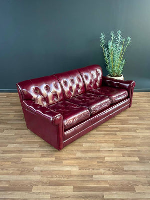 Vintage Post Modern Burgundy Leather Tufted Sofa, c.1980’s