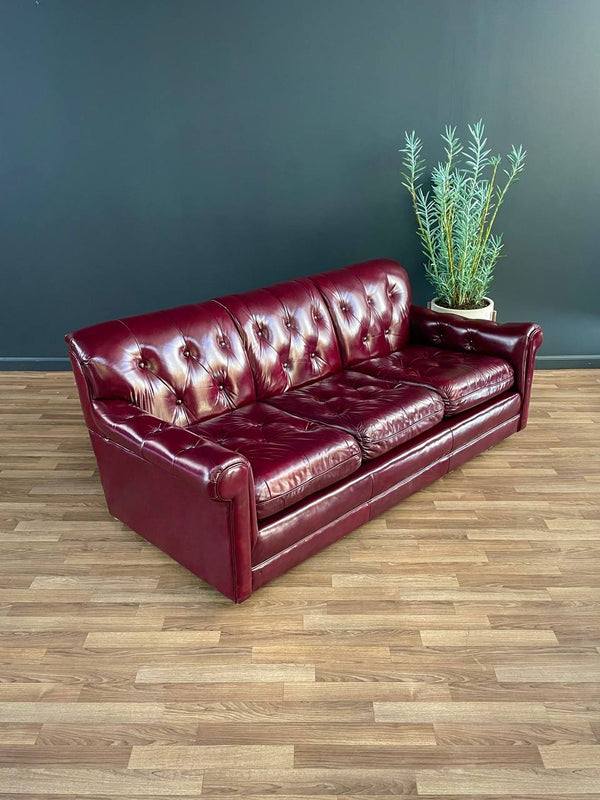 Vintage Post Modern Burgundy Leather Tufted Sofa, c.1980’s