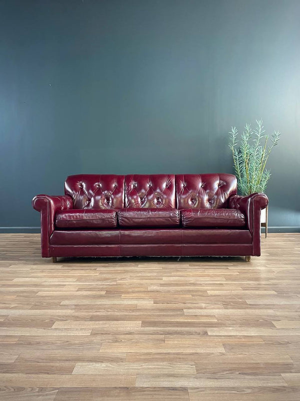 Vintage Post Modern Burgundy Leather Tufted Sofa, c.1980’s