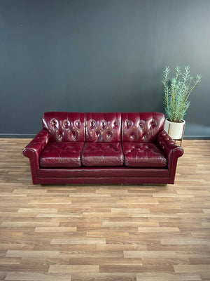 Vintage Post Modern Burgundy Leather Tufted Sofa, c.1980’s
