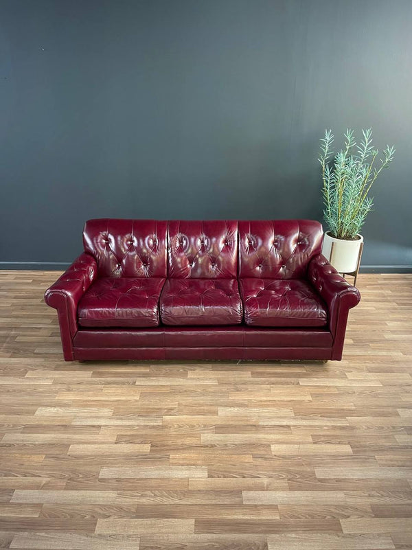 Vintage Post Modern Burgundy Leather Tufted Sofa, c.1980’s