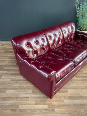Vintage Post Modern Burgundy Leather Tufted Sofa, c.1980’s