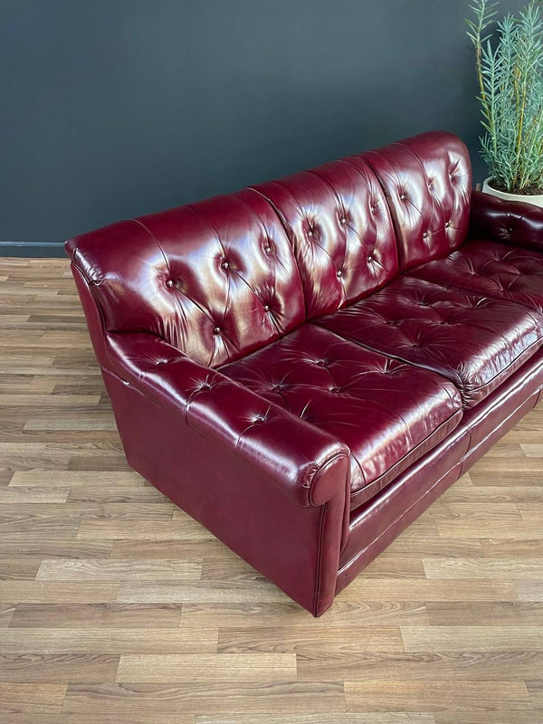 Vintage Post Modern Burgundy Leather Tufted Sofa, c.1980’s