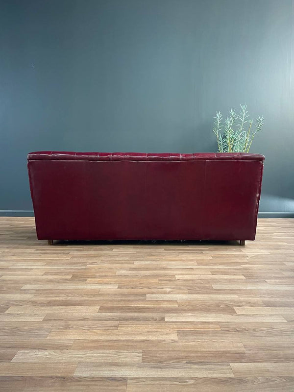 Vintage Post Modern Burgundy Leather Tufted Sofa, c.1980’s