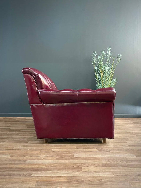 Vintage Post Modern Burgundy Leather Tufted Sofa, c.1980’s