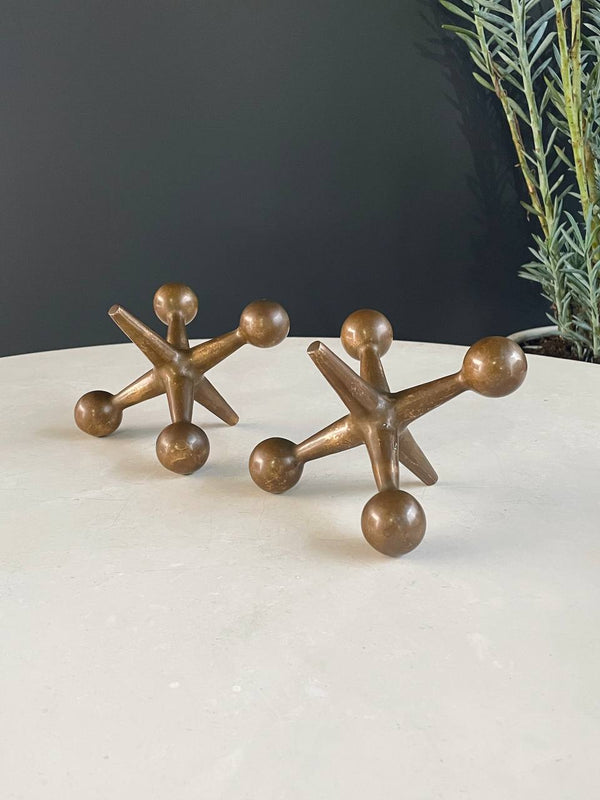 Pair of Mid-Century Patinated Brass Jax Bookends