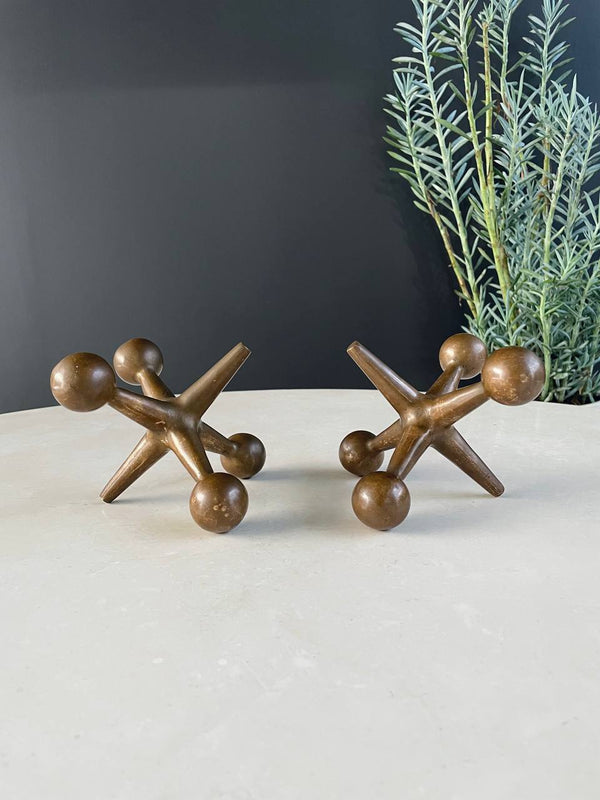 Pair of Mid-Century Patinated Brass Jax Bookends