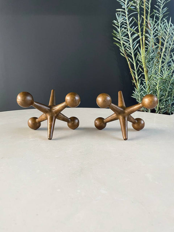 Pair of Mid-Century Patinated Brass Jax Bookends