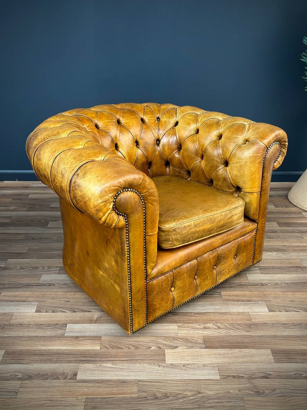 Pair of Vintage English Chesterfield Style Tufted Leather Club Chairs , c.1950’s