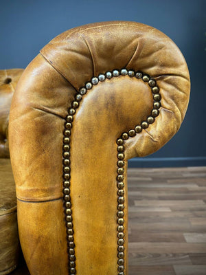 Pair of Vintage English Chesterfield Style Tufted Leather Club Chairs , c.1950’s
