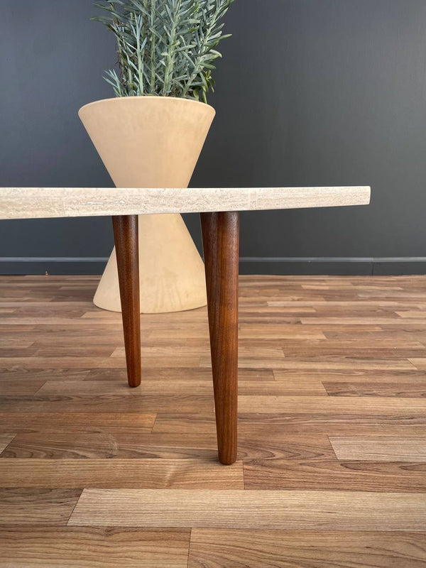 Mid-Century Modern Travertine Stone Top & Walnut Coffee Table , c.1950’s