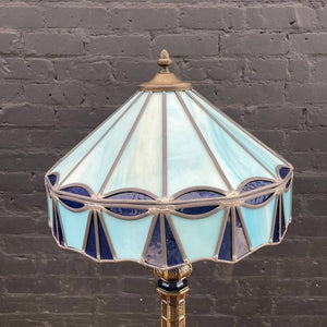Vintage Art Deco Style Brass Table Lamp with Tiffany Style Shade, c.1940’s