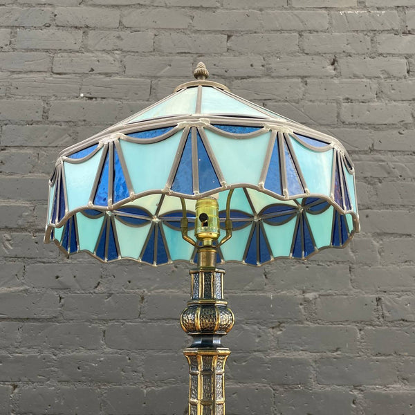Vintage Art Deco Style Brass Table Lamp with Tiffany Style Shade, c.1940’s