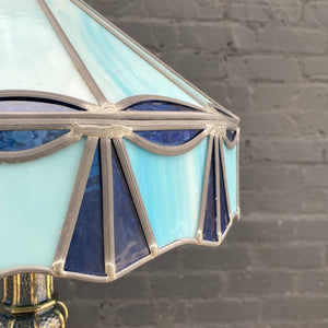 Vintage Art Deco Style Brass Table Lamp with Tiffany Style Shade, c.1940’s
