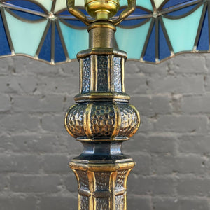 Vintage Art Deco Style Brass Table Lamp with Tiffany Style Shade, c.1940’s