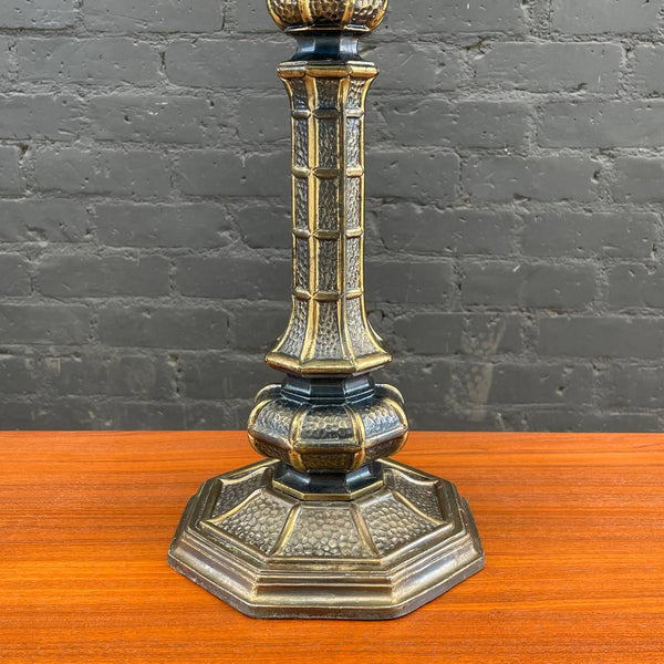 Vintage Art Deco Style Brass Table Lamp with Tiffany Style Shade, c.1940’s